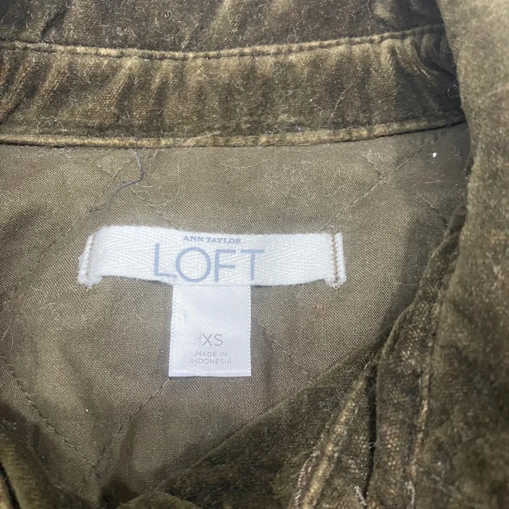 ANN TAYLOR LOFT Velvet Quilted Jacket‎ Olive Green Women's XS Y2K Gilmore Girls